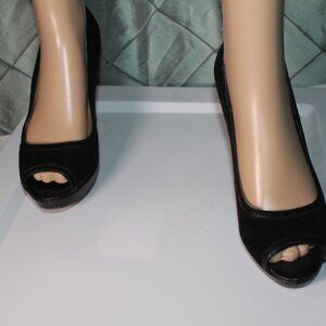 Kate Spade Black Patent Leather Suede Women's Heel open toe Italy‎ Sz 9B *SH